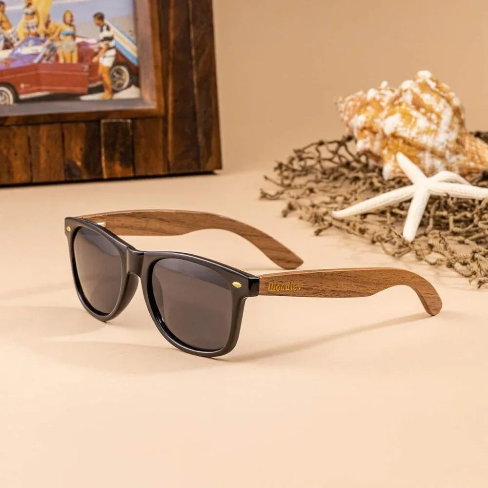 Walnut Wood Sunglasses with Black Polarized Lenses for Men and Women | 100% UVA/ - Picture 2 of 9